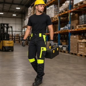 Urgent-Y - Pantaloni de lucru rezistenti, negru/galben NEON