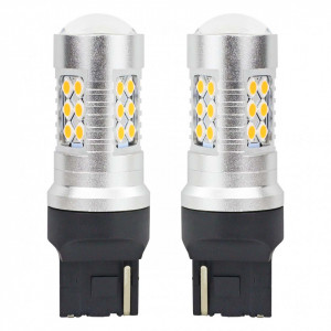 Set becuri auto cu LED CANBUS, 3030, 24SMD, compatibil T20, 7440, WY21W, Portocaliu, 12V / 24V, destinat competitiilor auto sau off-road - Img 1