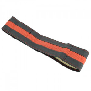 Husa volan din PIELE NATURALA NEAGRA CU DUNGA ROSIE, pentru autoturisme, diametru 37 - 39 cm, cu ac si ata (se coase, aspect ORIGINAL) - Img 5