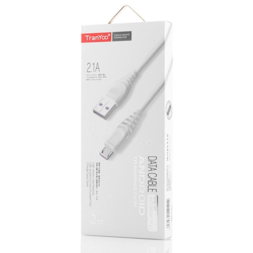 Cablu Micro USB Tranyoo, S2, 2m, 2.1A, Alb