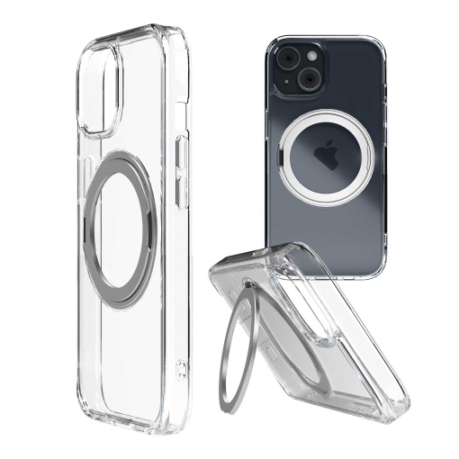 Husa iPhone 14 Plus, Clip-On Crystal Compatibil MagSafe, with 360 degree rotating stand, Transparent