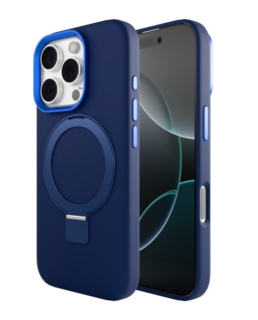 Husa iPhone 16 Pro Max, Clip-On Silk Series with foldable stand, Compatibil MagSafe, Blue