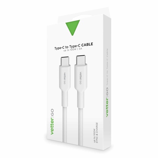 Cablu USB-C, to USB-C, Vetter GO, 5A, 100W, 1m, Alb