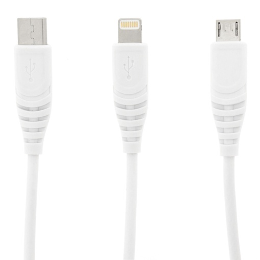 Cablu USB-C, Tranyoo, XS1, 3 in 1 Cable, 1.2m, 2.1A, Alb, disponibil pe thenx.net
