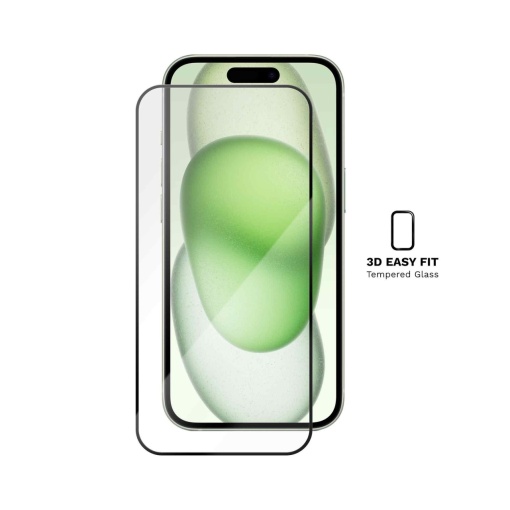 Folie iPhone 15, 3D Easy Fit Tempered Glass, Negru, disponibil pe thenx.net
