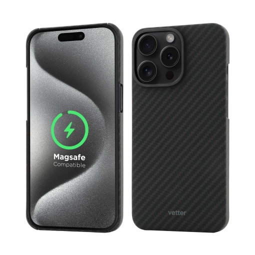 Husa iPhone 15 Pro Max, Clip-On Compatibil MagSafe, made from Aramid Fiber, Kevlar, Negru