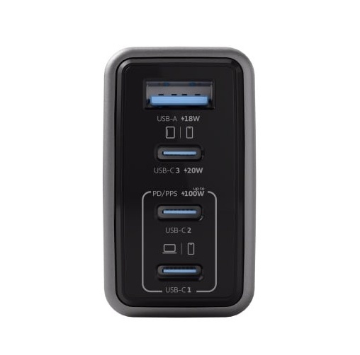 Incarcator GaNBoost Air, 100W Travel Charger, 3x USB-C, 1x USB A, Black - thenx.net_1