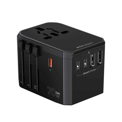GaN Voyager 70W, Global Adapter with High-Speed USB-C &amp; USB-A Charging, disponibil pe thenx.net