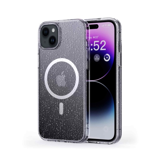 Husa iPhone 15 Plus, Compatibil MagSafe, Soft Pro Glitter, Transparent