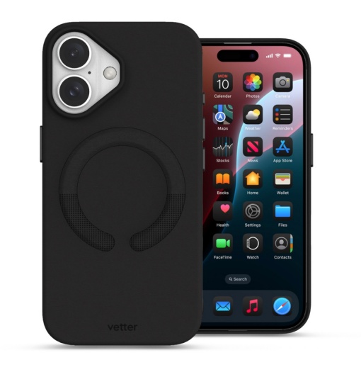Husa iPhone 16 Plus, Clip-On Vegan Leather, Compatibil MagSafe, Negru