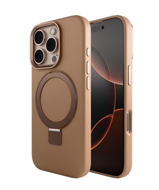 Husa iPhone 16 Pro, Clip-On Silk Series with foldable stand, Compatibil MagSafe, Desert Titanium