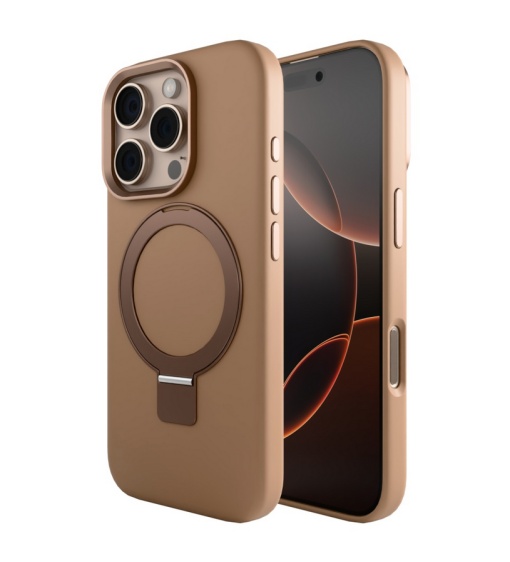 Husa iPhone 16 Pro Max, Clip-On Silk Series with foldable stand, Compatibil MagSafe, Desert Titanium