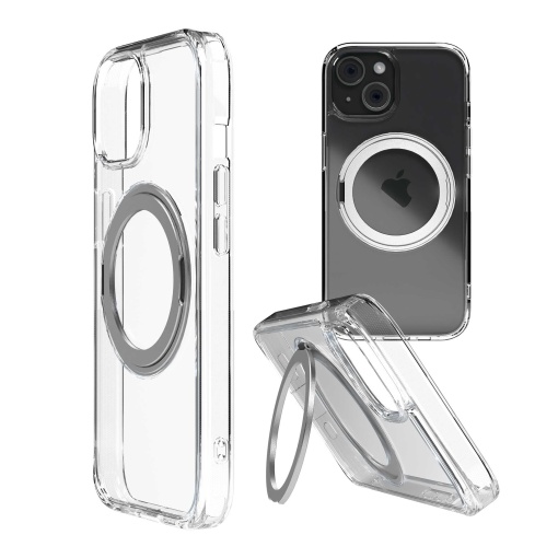 Husa iPhone 15 Plus, Clip-On Crystal Compatibil MagSafe, with 360 degree rotating stand, Transparent