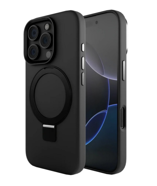Husa iPhone 16 Pro Max, Clip-On Silk Series with foldable stand, Compatibil MagSafe, Negru