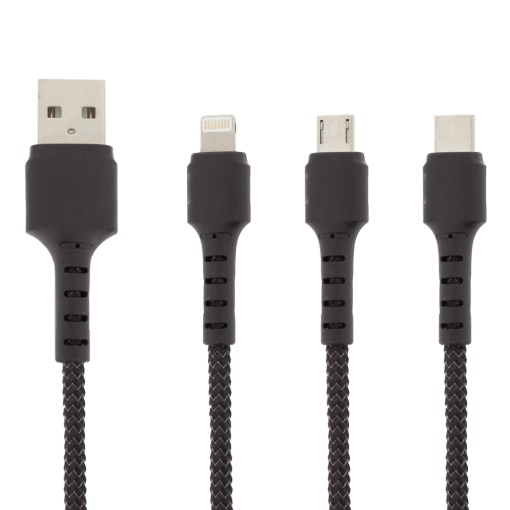 Cablu USB-C, PZX, 3 in 1 Cable, Quick Charge, 3.1A, V136, 1m, Negru, disponibil pe thenx.net