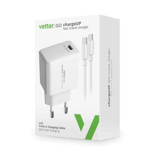 Incarcator chargeUP, Smart Travel Charger with USB-C, Vetter Go, Power Delivery, 25W, Alb