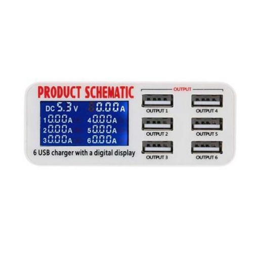 Incarcator USB Multiport 6 Porturi 40W cu AfiSaj LCD pentru Incarcare Rapida