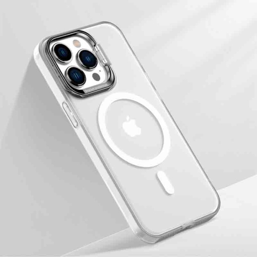 Husa iPhone 14 Pro Max, Clip-On Hybrid Compatibil MagSafe, with Metal Stand, Alb, disponibil pe thenx.net