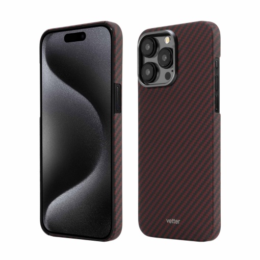 Husa iPhone 15 Pro Max, Clip-On Compatibil MagSafe, made from Aramid Fiber, Kevlar, Rosu