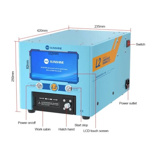 SUNSHiNE L2 - MaSina Multifunctionala de Laminare LCD Si Eliminare Bule cu Pompa pentru Ecrane Curbate Si Plate - pentru înlocuirea ecranului,  disponibil pe thenx.net