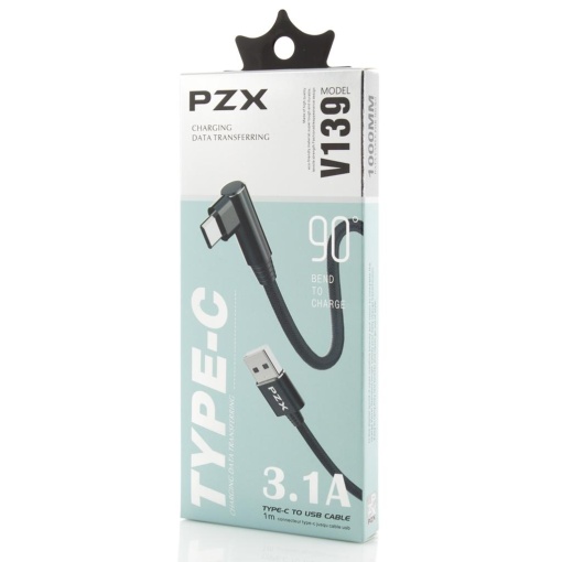 Cablu USB-C, PZX, USB-C, V139, 3.1A, 1m, Negru