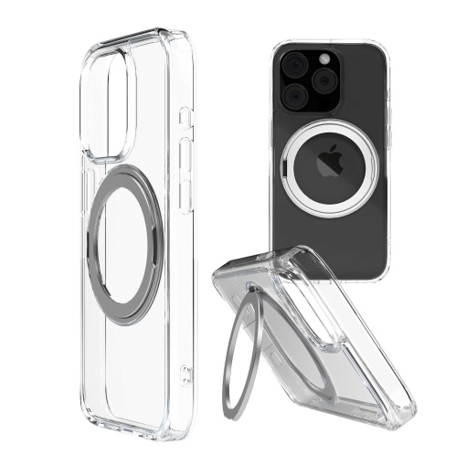 Husa iPhone 15 Pro Max, Clip-On Crystal Compatibil MagSafe, with 360 degree rotating stand, Transparent