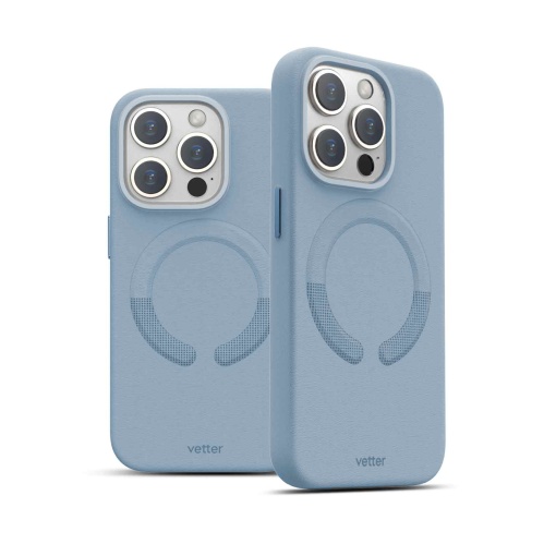Husa iPhone 15 Pro Max, Clip-On Vegan Leather, Compatibil MagSafe, Sky Blue