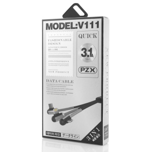 Cablu USB-C, PZX, 3 in 1 Cable, 3.1A, V111, 1.2m, Negru + Silver, disponibil pe thenx.net
