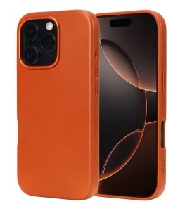 Husa iPhone 16 Pro Max, leatherUP Class, Refined Touch, MagSafe Compatible, Orange Brown - thenx.net