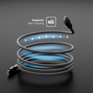 Cablu unTWiST, USB-C to USB-C Magnetic self-looping Cable, 1m, Negru and Silver - Img 5