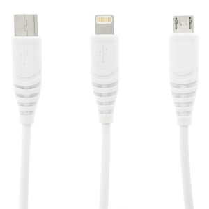 Cablu USB-C, Tranyoo, XS1, 3 in 1 Cable, 1.2m, 2.1A, Alb, disponibil pe thenx.net
