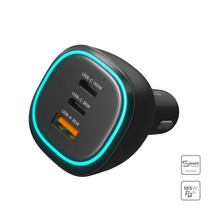 Incarcator turbo165, Super Fast Car Charger, 2 x USB-C PC3.1, 1xUSB-A QC3, 165W, disponibil pe thenx.net