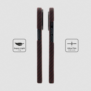 Husa iPhone 14 Pro, Clip-On Compatibil MagSafe, made from Aramid Fiber, Kevlar, Rosu, disponibil pe thenx.net