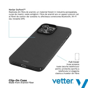 Husa iPhone 14 Pro, Clip-On Compatibil MagSafe, made from Aramid Fiber, Full Cover Kevlar, Negru - Img 6