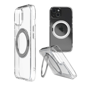 Husa iPhone 15 Plus, Clip-On Crystal Compatibil MagSafe, with 360 degree rotating stand, Transparent, disponibil pe thenx.net
