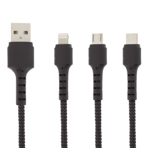 Cablu USB-C, PZX, 3 in 1 Cable, Quick Charge, 3.1A, V136, 1m, Negru, disponibil pe thenx.net