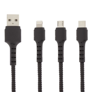 Cablu USB-C, PZX, 3 in 1 Cable, Quick Charge, 3.1A, V136, 1m, Negru, disponibil pe thenx.net