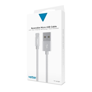 Cablu Micro USB Reversible, Nylon Braided Wire, 1m, Grey, disponibil pe thenx.net