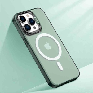 Husa iPhone 14 Pro Max, Clip-On Hybrid Compatibil MagSafe, with Metal Stand, Green, disponibil pe thenx.net