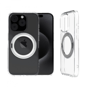 Husa iPhone 15 Pro Max, Clip-On Crystal Compatibil MagSafe, with 360 degree rotating stand, Transparent - Img 6