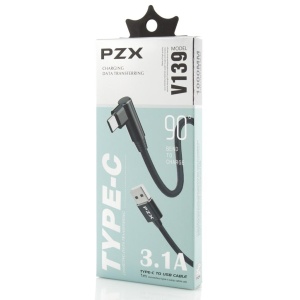 Cablu USB-A la USB-C, PZX V139, in Unghi 90, 3.1A, 1m, Negru
