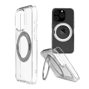 Husa iPhone 15 Pro Max, Clip-On Crystal Compatibil MagSafe, with 360 degree rotating stand, Transparent, disponibil pe thenx.net