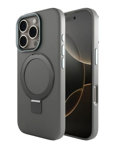 Huse iPhone 16 Pro, Clip-On Silk Series with foldable stand, Compatibil MagSafe, Grey - thenx.net