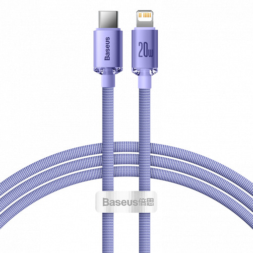 Cablu de date Baseus Crystal Shine USB-C la Lightning, 20W, PD, 1.2 m (violet) CAJY000205
