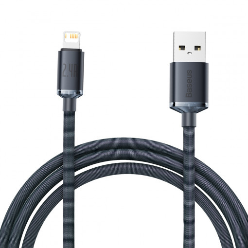 Cablu de date Baseus Crystal Shine USB la Lightning, 2.4 A, 2m (negru) CAJY000101
