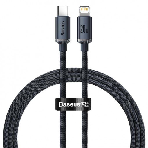 Cablu de date Baseus Crystal USB-C la Lightning, 20W, PD, 1.2 m (negru) CAJY000201