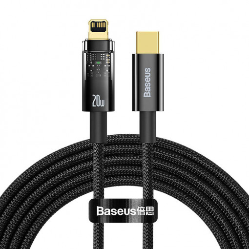 Cablu de date Baseus Explorer, USB-C la Lightning, 20W, 2 m (negru) CATS000101