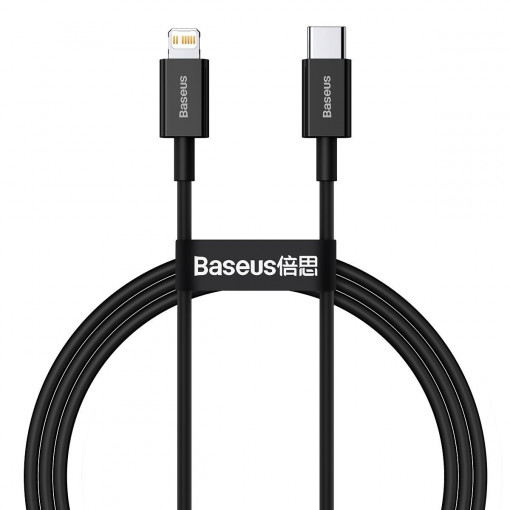 Cablu de date Baseus Superior Series USB-C la Lightning, 20W, PD, 1m (negru) CATLYS-A01