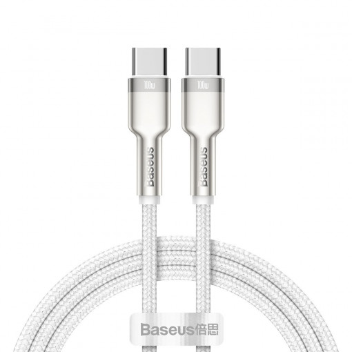 Cablu de date rapid USB-C la USB-C Baseus Cafule, 100W, 1m (alb) CATJK-C02
