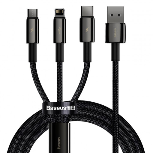 Cablu de date USB 3in1 Baseus Tungsten Gold, USB la micro USB / USB-C / Lightning, 3.5 A, 1.5 m (negru) CAMLTWJ-01
